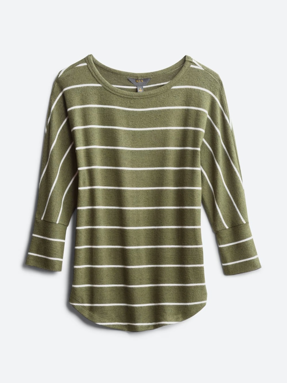 41 Hawthorn Corinna Brushed Dolman Knit Top Olive Green Ivory Stripe Sz M Cozy